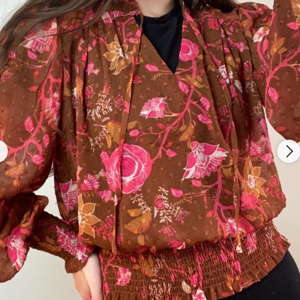 Joie elasticized waist floral blouse. Never‎ worn . Retail 118